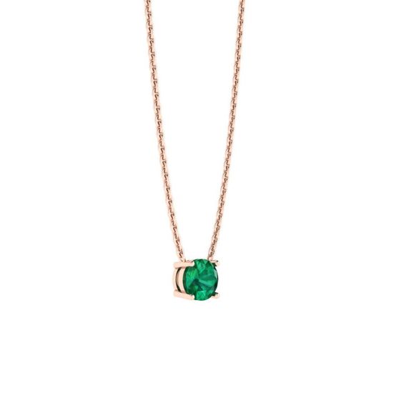 Smeraldo rotondo da 1/2 carato su catena in oro rosa,  Ingrandisci immagine 2