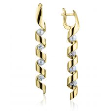 Orecchini Lunghi con Perle di Mare e Diamanti Oro Giallo - Collezione Ruban