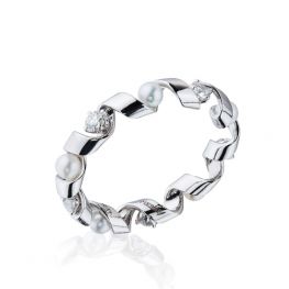Anello con Diamanti e Perle di Mare - Collezione Ruban