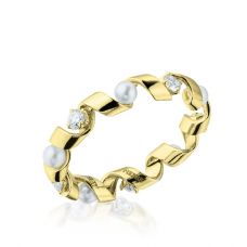 Anello con Diamanti e Perle di Mare Oro Giallo - Collezione Ruban